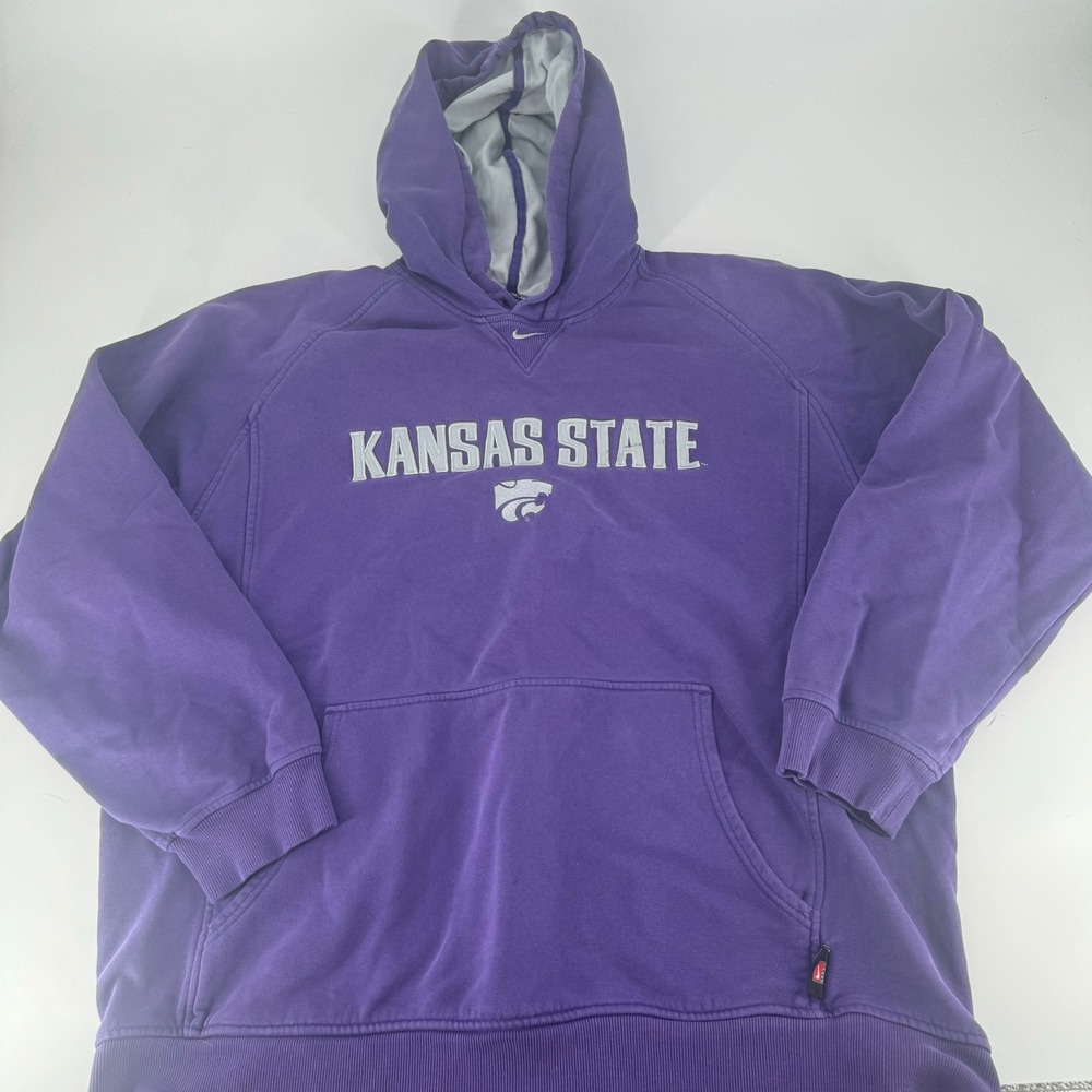 VTG Nike Team Kansas State Wildcats Hoodie Mens XL Purple Center Swoosh Pullover
